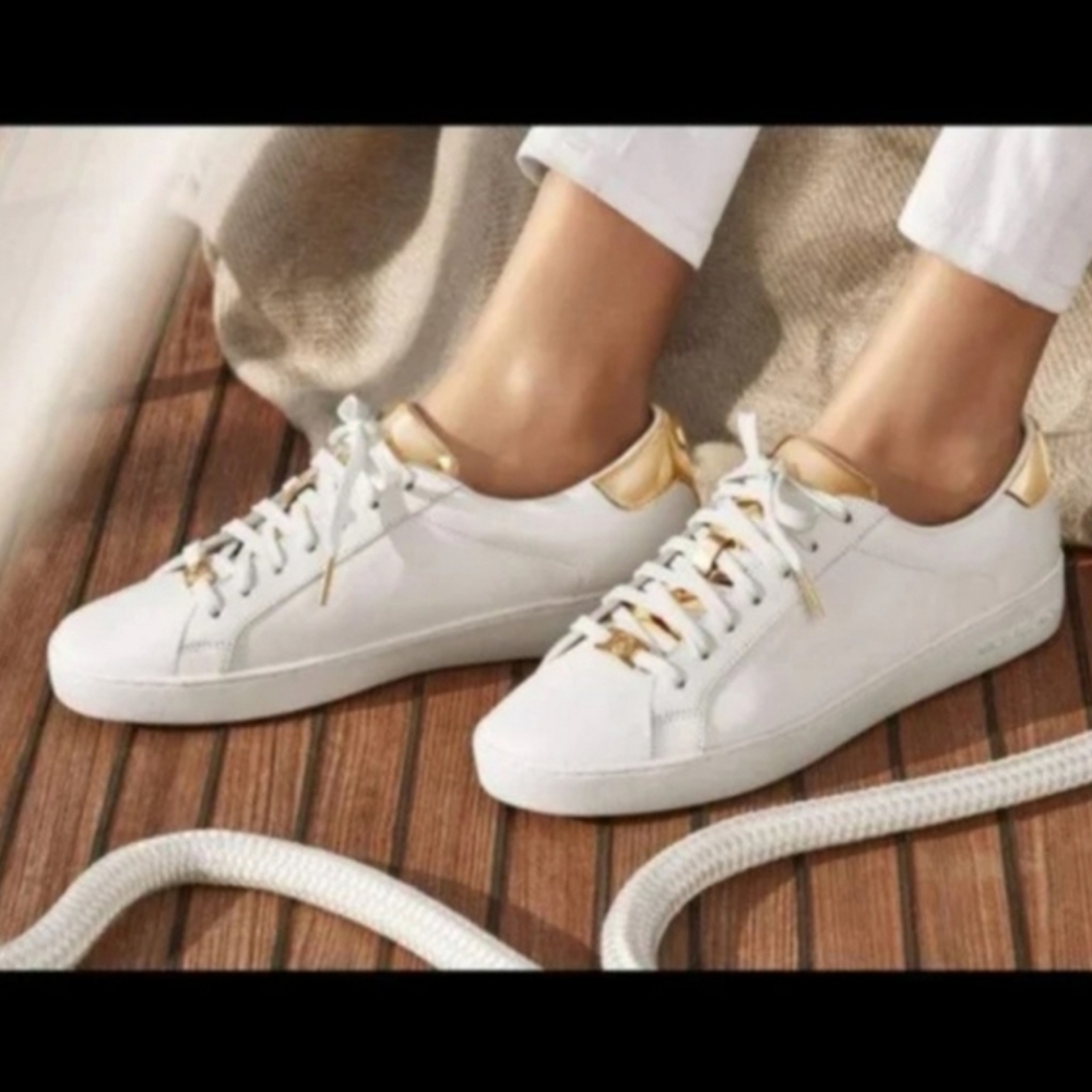 Michael Kors Jet Set 6 White and Gold Women's Sneakers. Size: 9.